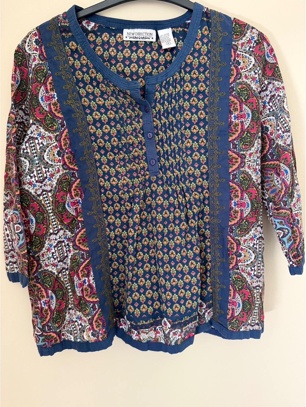 100% cotton boho blouse, medium, New Direction